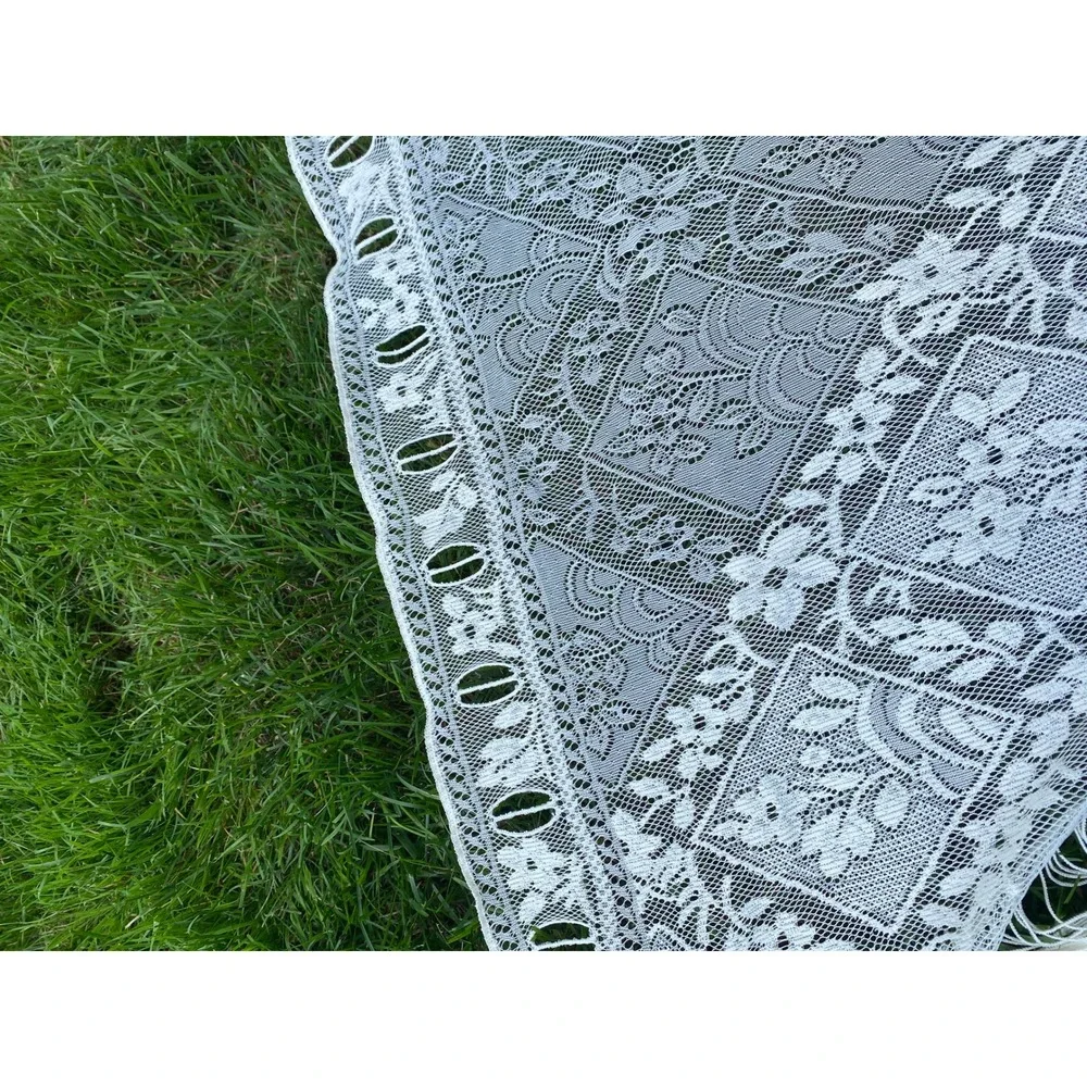 Vintage Lace Curtain Panel Fringe 58x85 White Shabby Chic Patchwork Boho Cottage